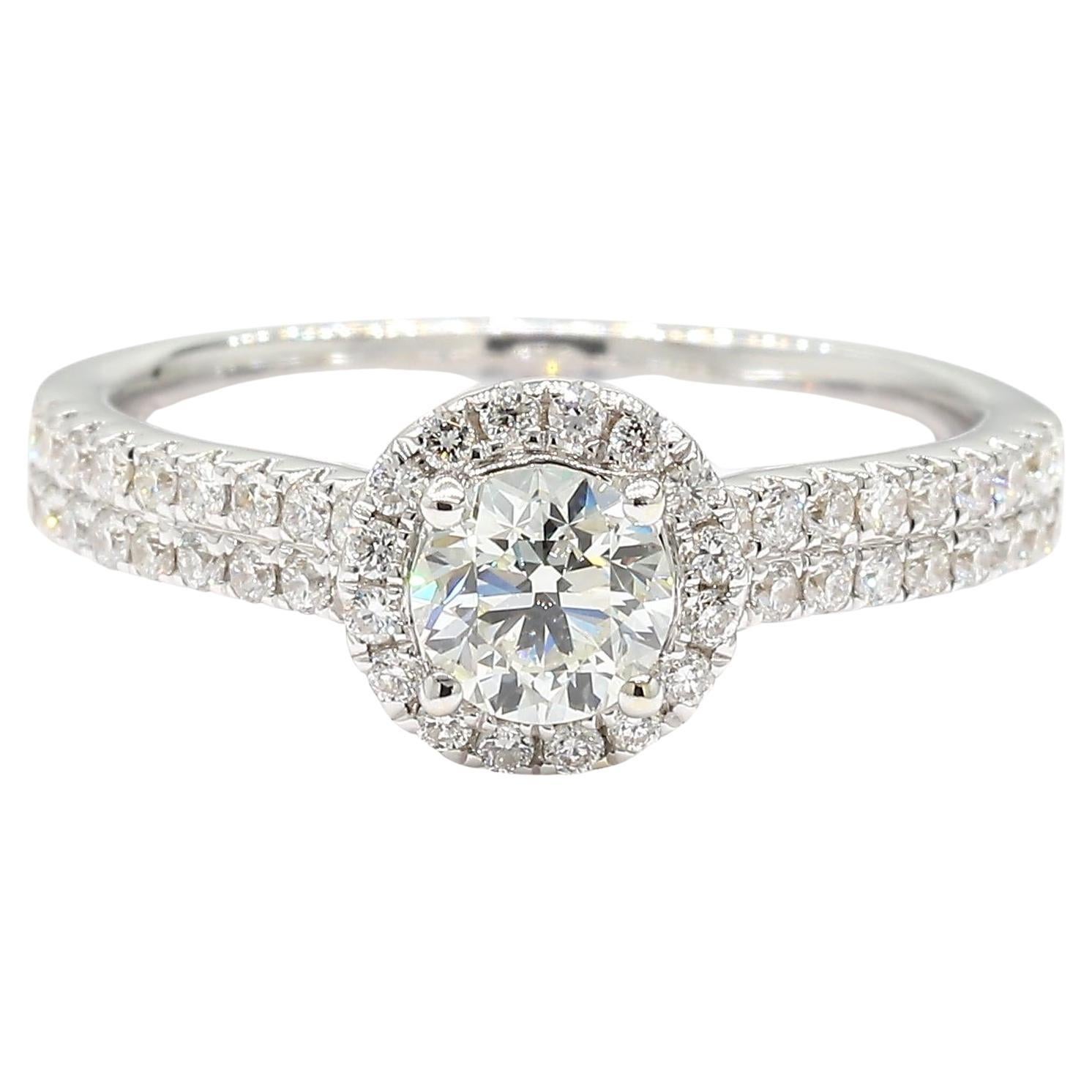 Natural White Round Diamond 0.88 Carat TW White Gold Engagement Ring