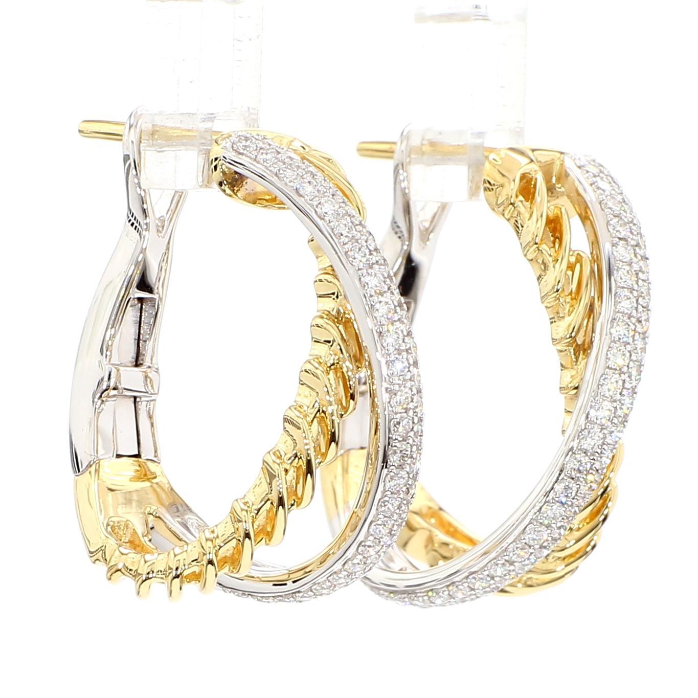 Taille ronde Boucles d'oreilles en or ornées de diamants blancs ronds naturels de 0.90 carats TW en vente