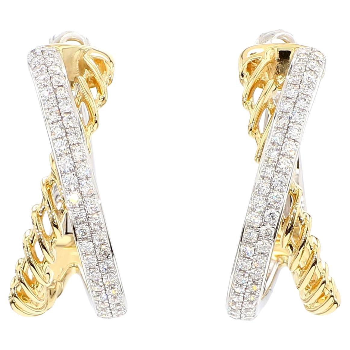 Natural White Round Diamond 0.90 Carat TW Gold Hoop Earrings