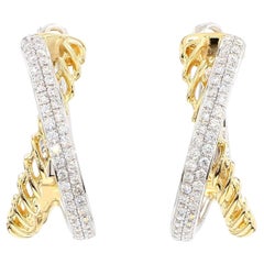 Natural White Round Diamond 0.90 Carat TW Gold Hoop Earrings