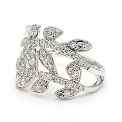Natural White Round Diamond 0.90 Carat TW White Gold Cocktail Ring