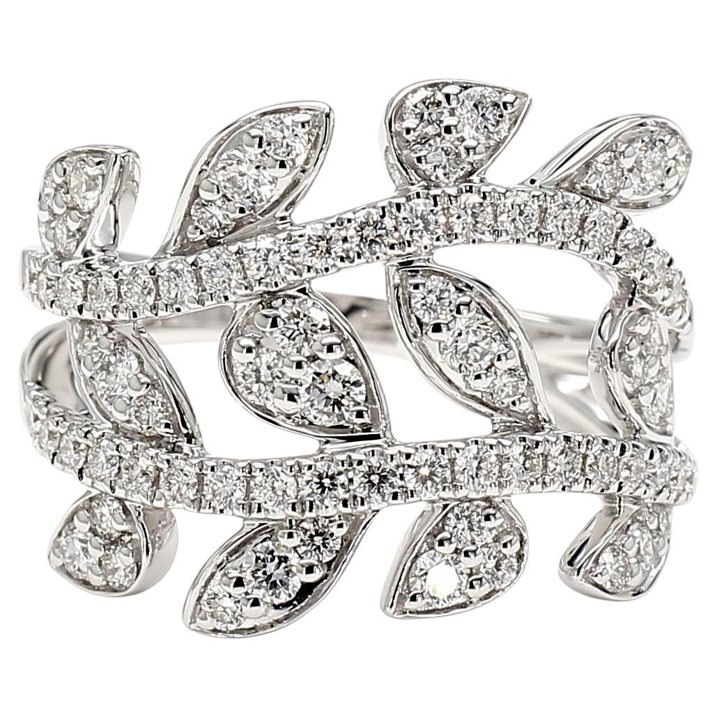 Natural White Round Diamond 0.90 Carat TW White Gold Cocktail Ring