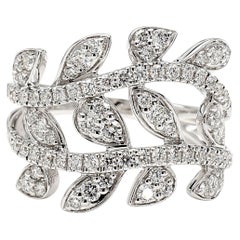 Natural White Round Diamond 0.90 Carat TW White Gold Cocktail Ring