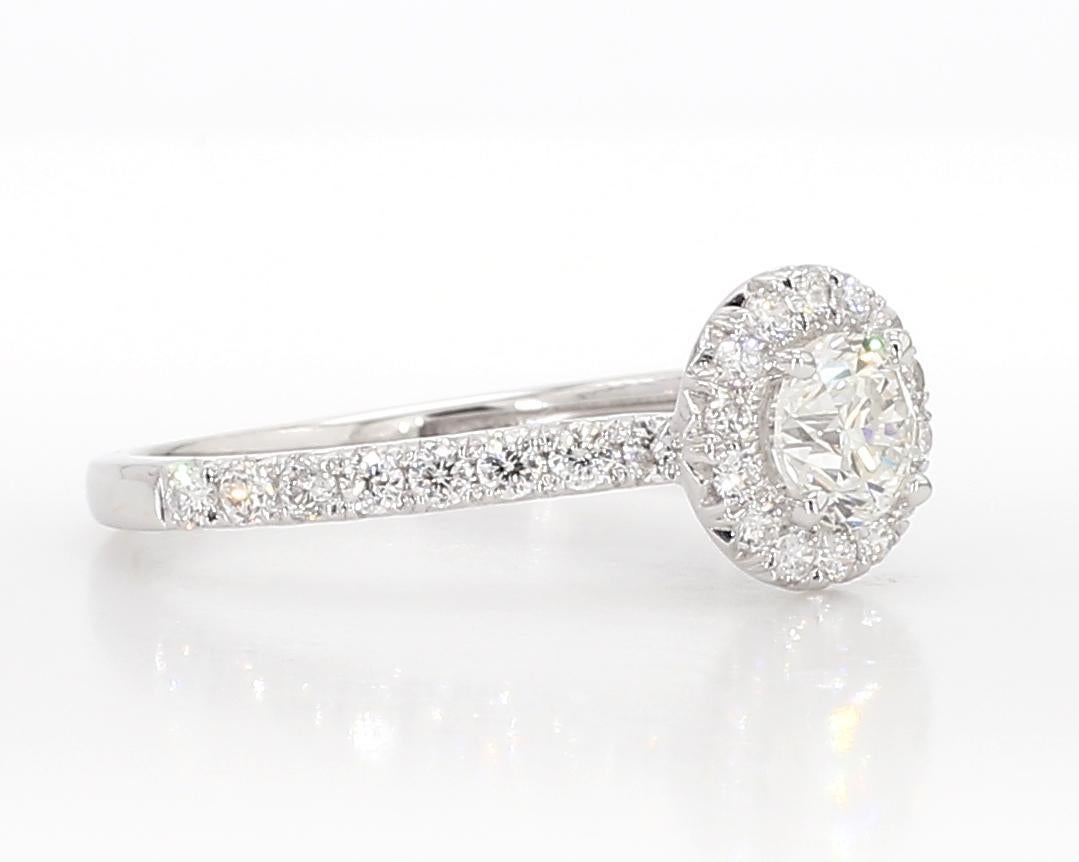 Contemporain Bague de fiançailles en or blanc naturel avec diamant rond de 0.90 carat poids total en vente