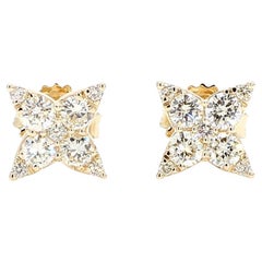 Natural White Round Diamond 0.87 Carat TW Yellow Gold Stud Earrings