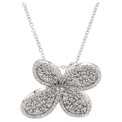 Natural White Round Diamond 0.96 Carat TW White Gold Drop Pendant