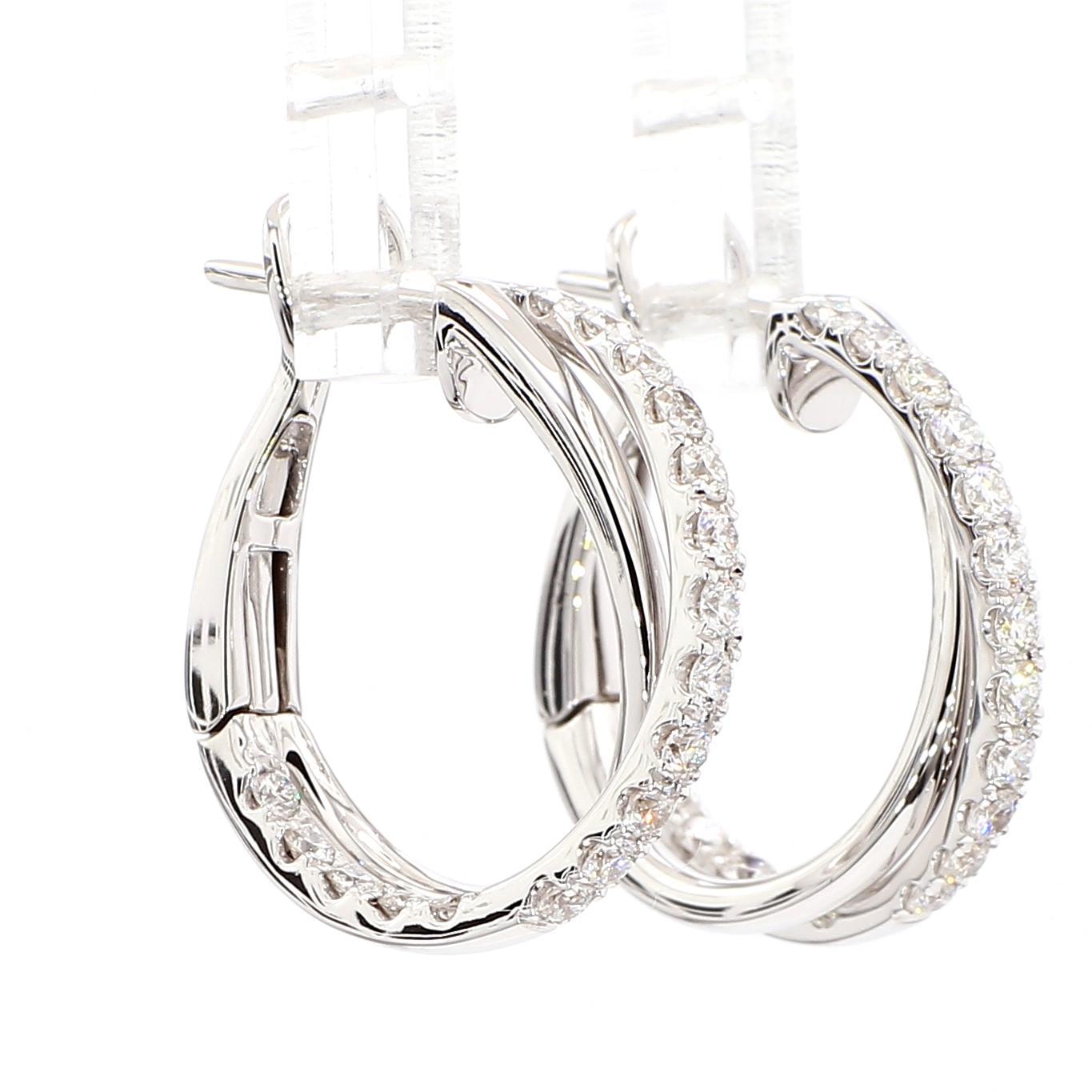Taille ronde Boucles d'oreilles en or blanc avec diamant blanc rond de 0.97 carat TW en vente