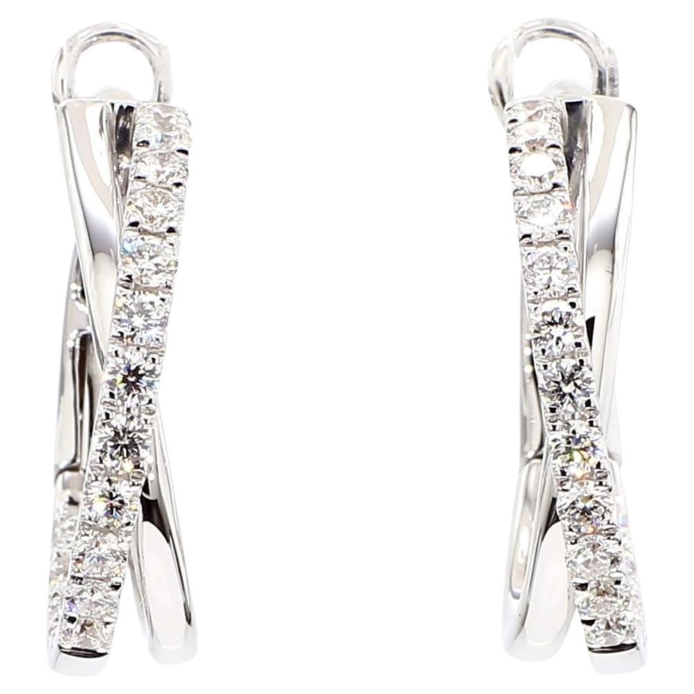 Natural White Round Diamond 0.97 Carat TW White Gold Hoop Earrings