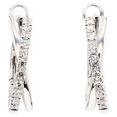 Natural White Round Diamond 0.97 Carat TW White Gold Hoop Earrings