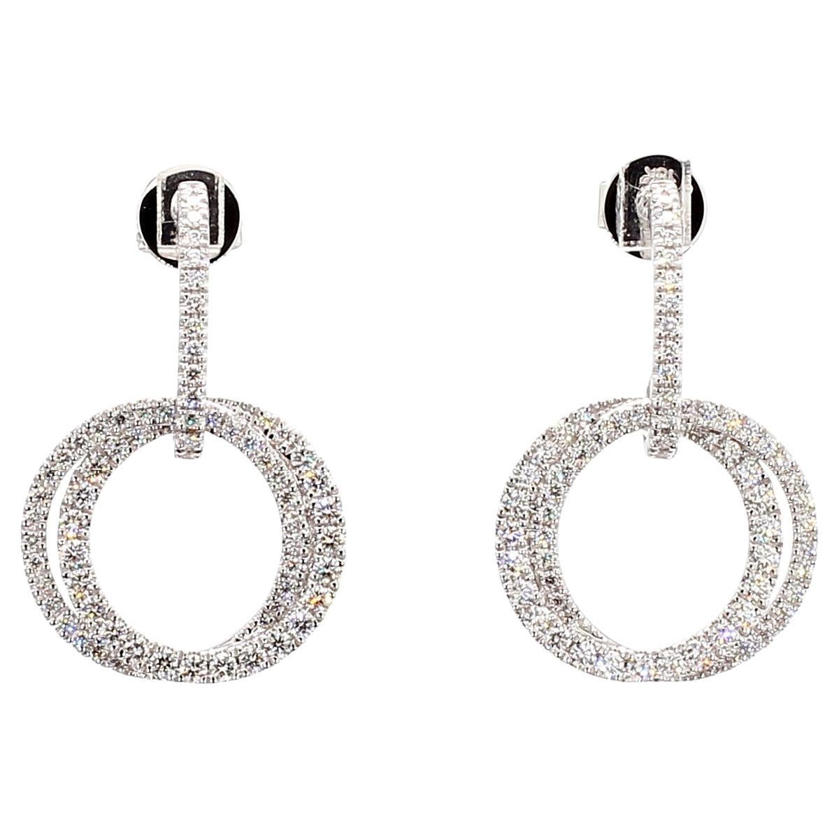 Natural White Round Diamond 1.01 Carat TW White Gold Drop Earrings