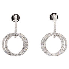 Natural White Round Diamond 1.01 Carat TW White Gold Drop Earrings