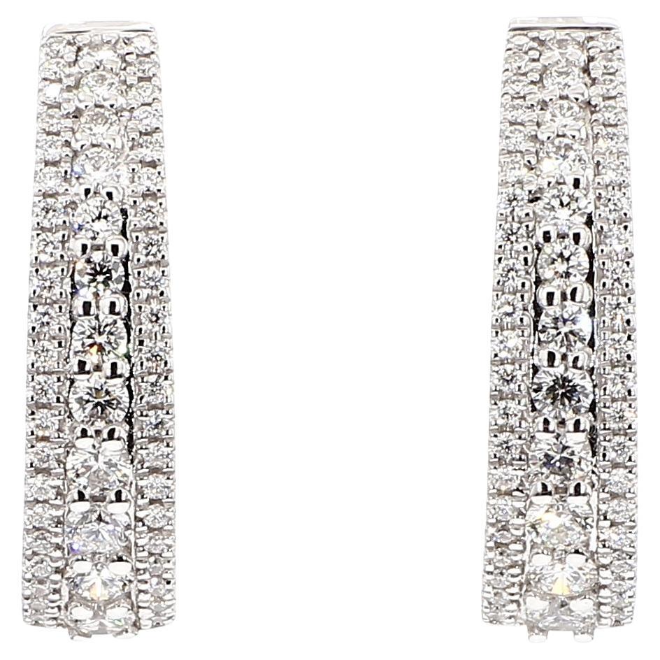 Natural White Round Diamond 1.01 Carat TW White Gold Hoop Earrings