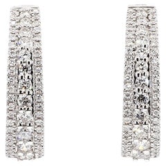 Natural White Round Diamond 1.01 Carat TW White Gold Hoop Earrings