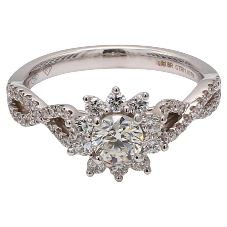 White Rounded Diamond Natural White Round Diamond 1.03 Carat TW White Gold Cocktail Ring For ...