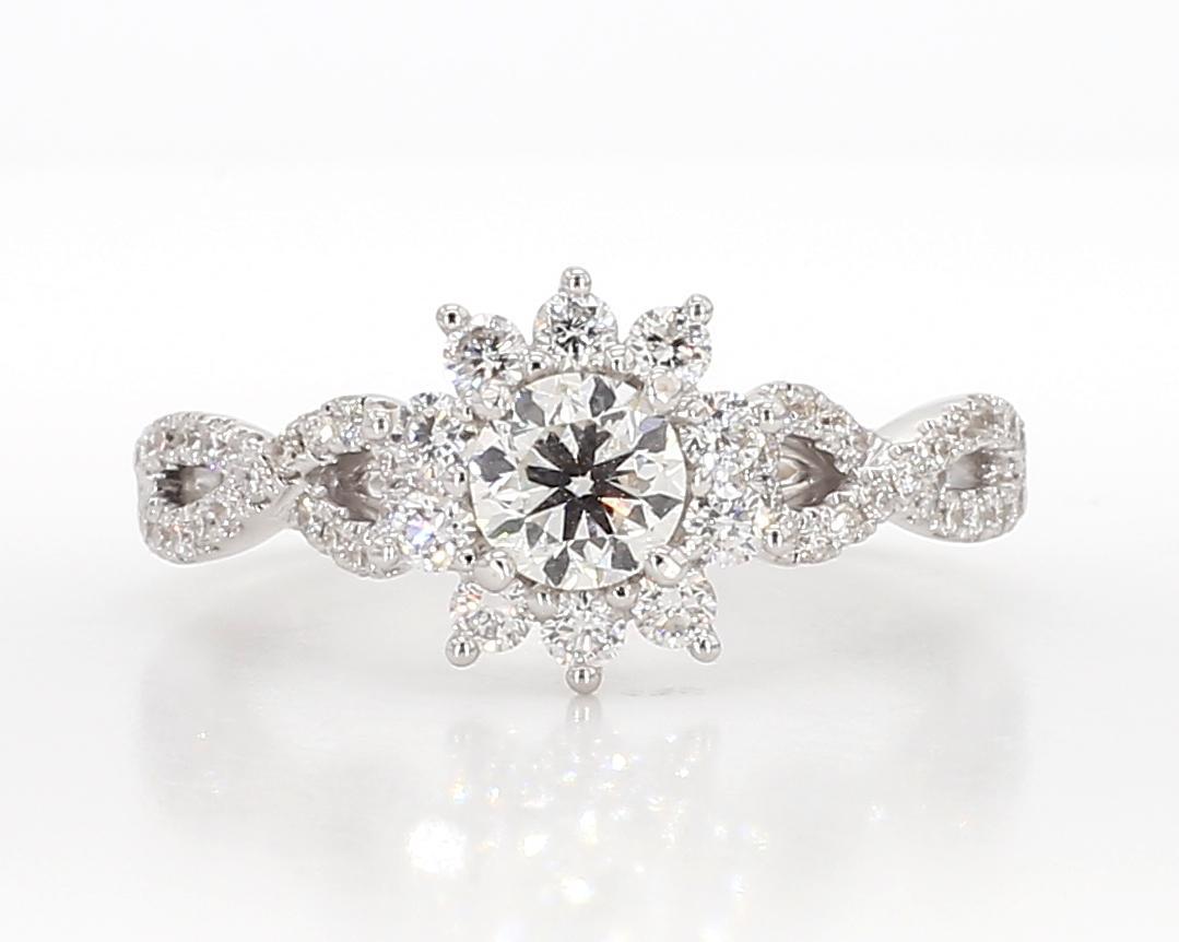 Contemporain Bague de fiançailles en or blanc naturel avec diamant rond de 1,03 carat poids total en vente