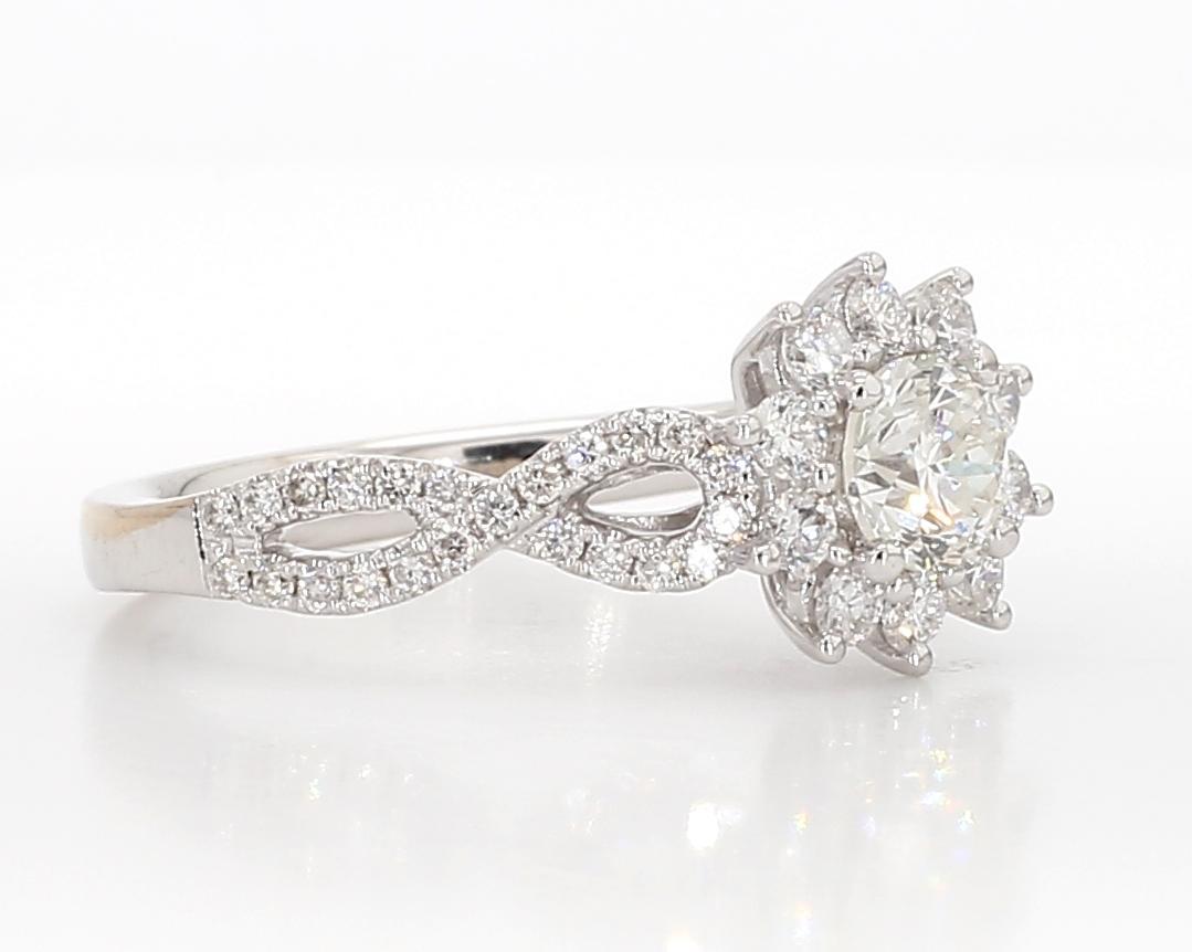 Taille ronde Bague de fiançailles en or blanc naturel avec diamant rond de 1,03 carat poids total en vente