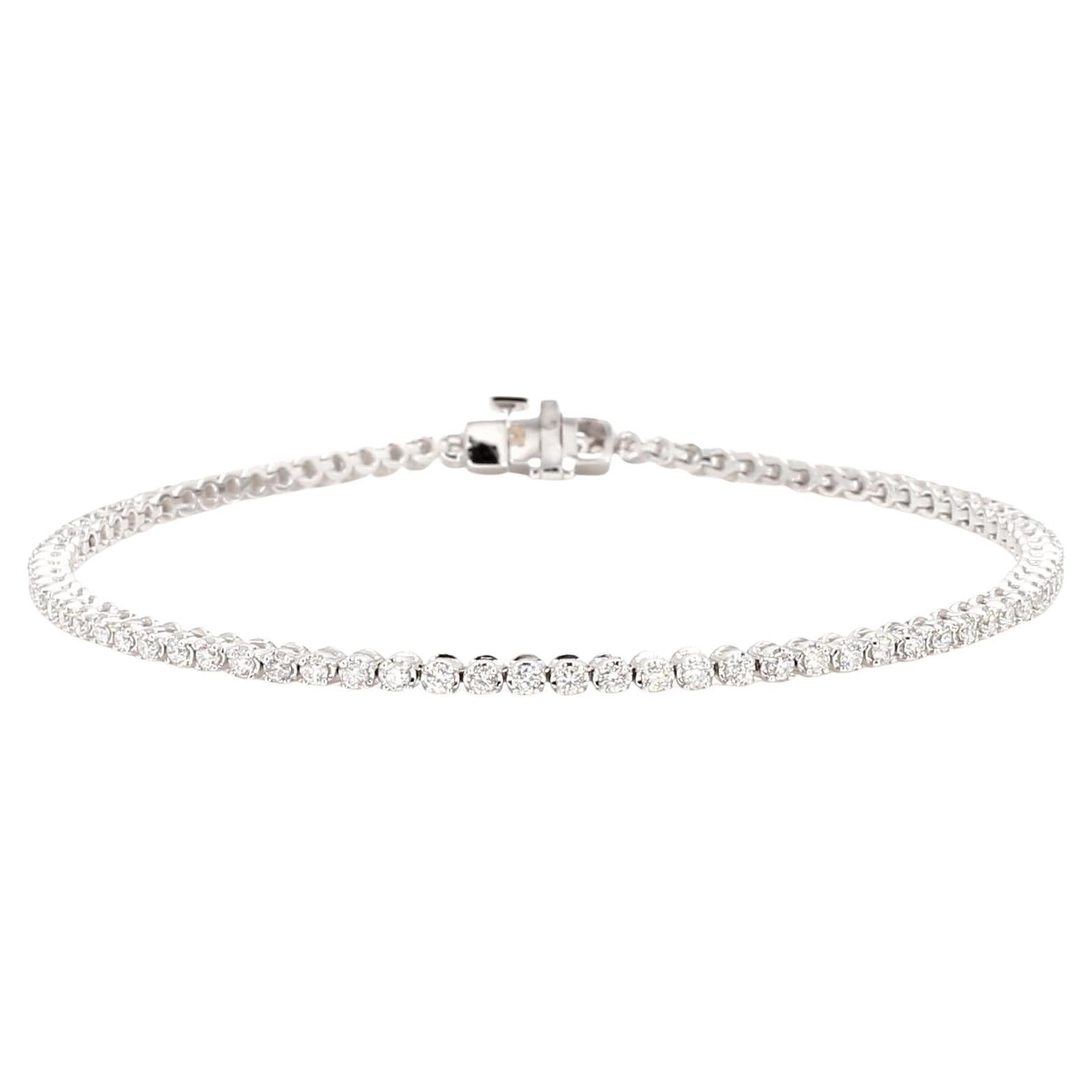 Natural White Round Diamond 1.04 Carat TW White Gold Tennis Bracelet