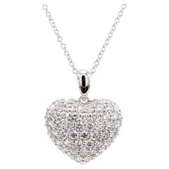 Natural White Round Diamond 1.08 Carat TW White Gold Drop Pendant