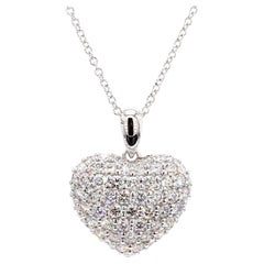 Natural White Round Diamond 1.08 Carat TW White Gold Drop Pendant