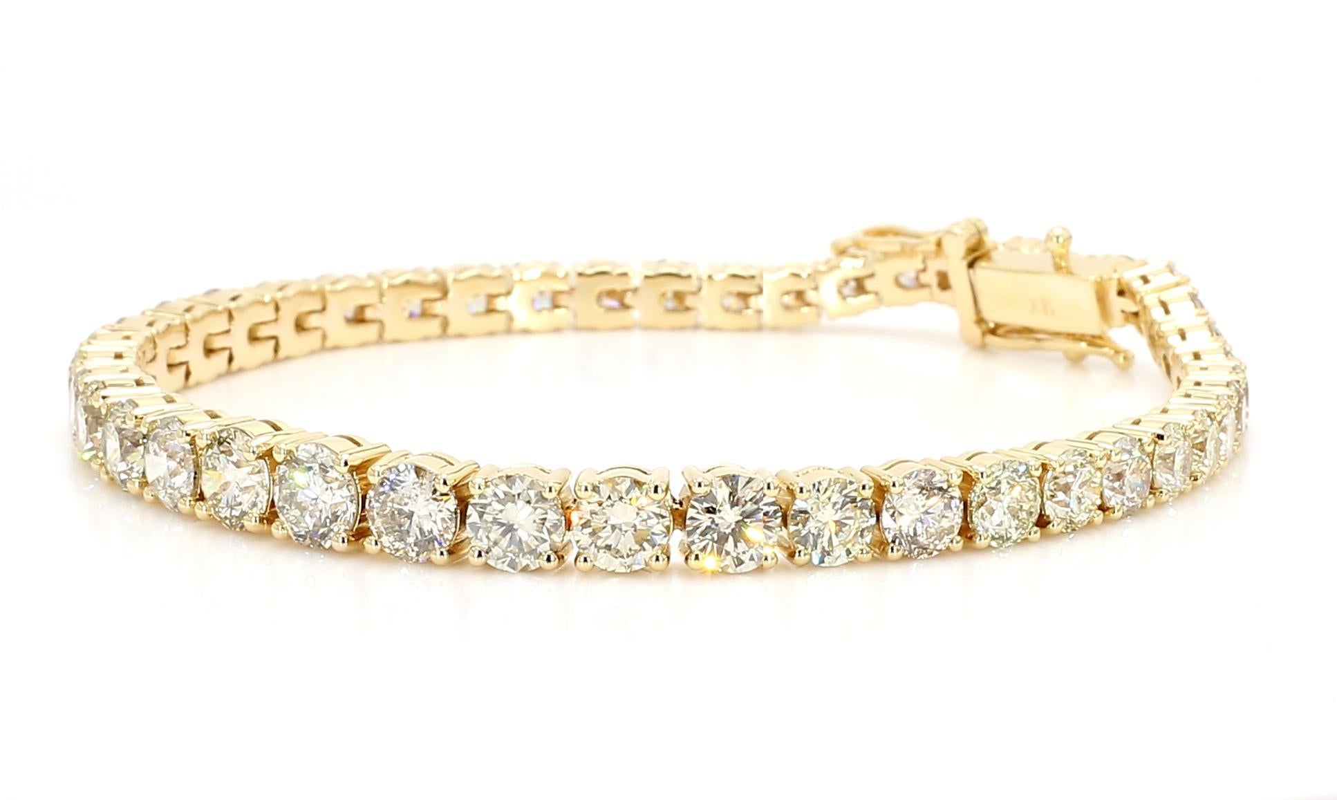 Tennisarmband aus Gelbgold mit natürlichem weißem, rundem Diamanten 10.95 Karat TW (Rundschliff) im Angebot
