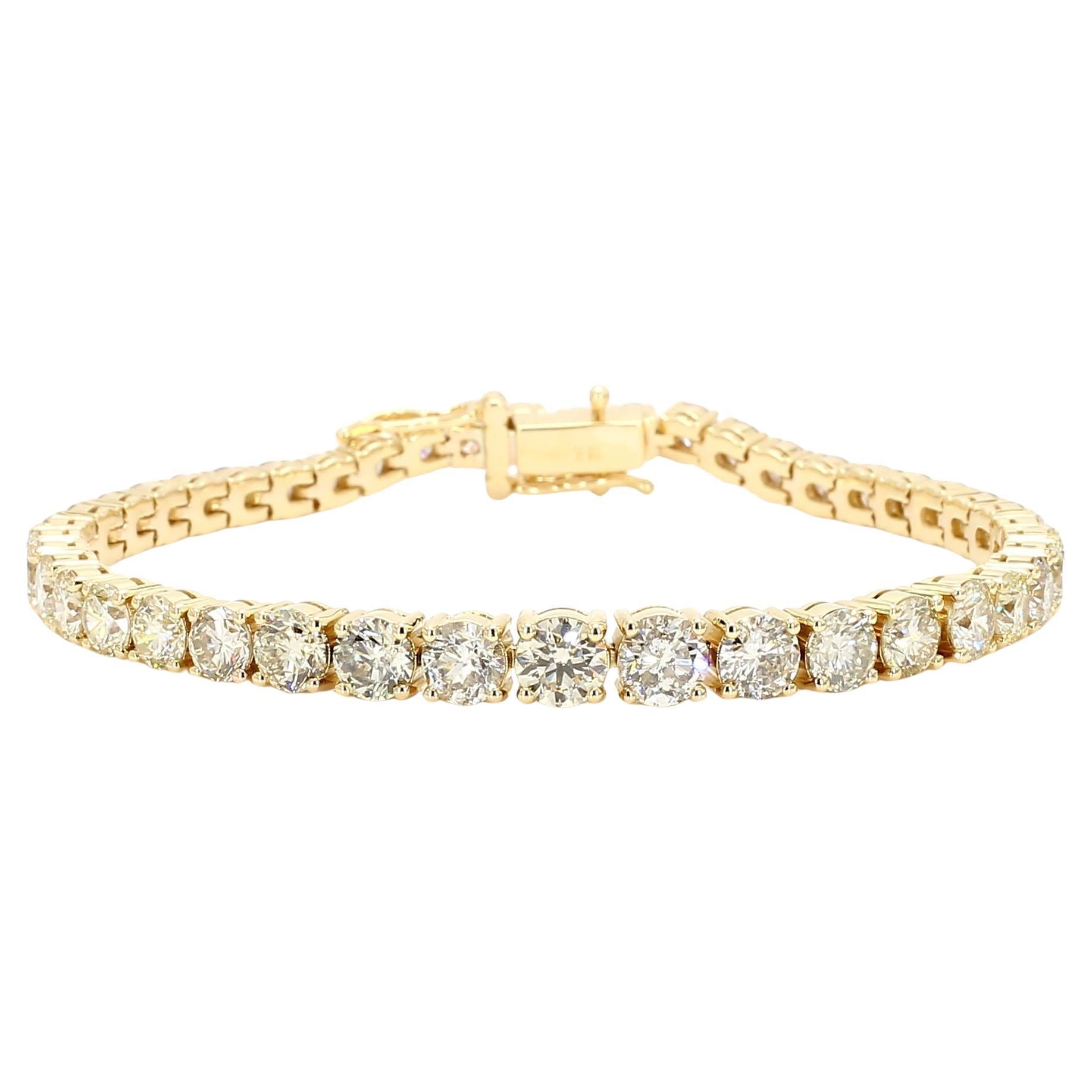 Bracciale tennis in oro giallo con diamante tondo bianco naturale da 10.95 carati TW