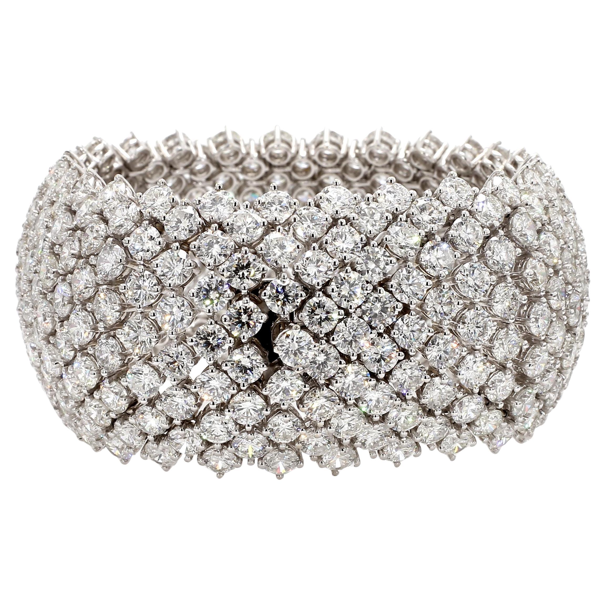 White Rounded Diamond Natural White Round Diamond 110.0 Carat TW White Gold Tennis Bracelet ...