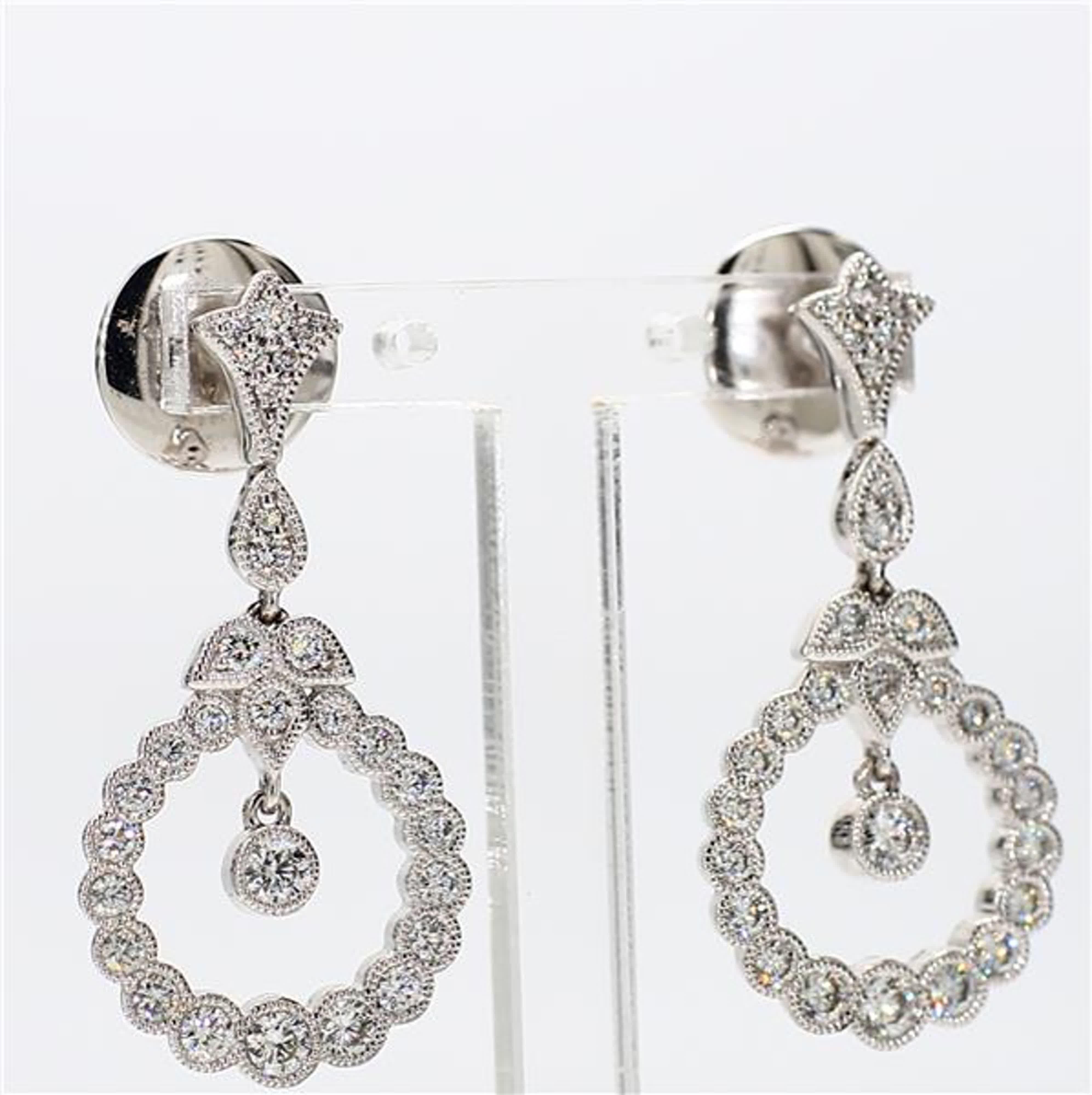 Natural White Round Diamond 1.12 Carat TW White Gold Drop Earrings For Sale 1