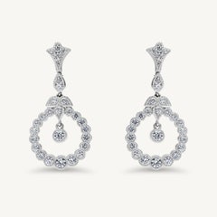 Natural White Round Diamond 1.12 Carat TW White Gold Drop Earrings