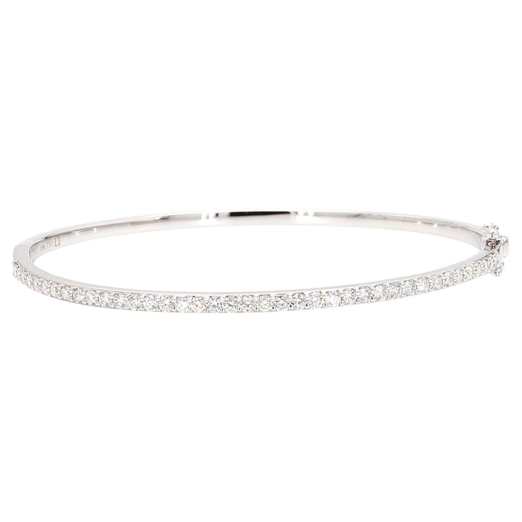 Natural White Round Diamond 1.14 Carat TW White Gold Cuff Bracelet