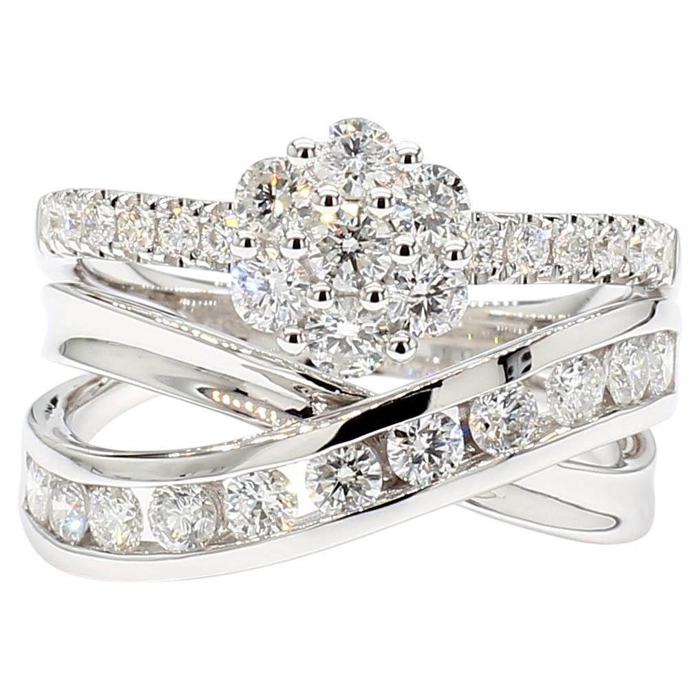 Natural White Round Diamond 1.18 Carat TW White Gold Cocktail Ring