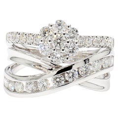 Natural White Round Diamond 1.18 Carat TW White Gold Cocktail Ring