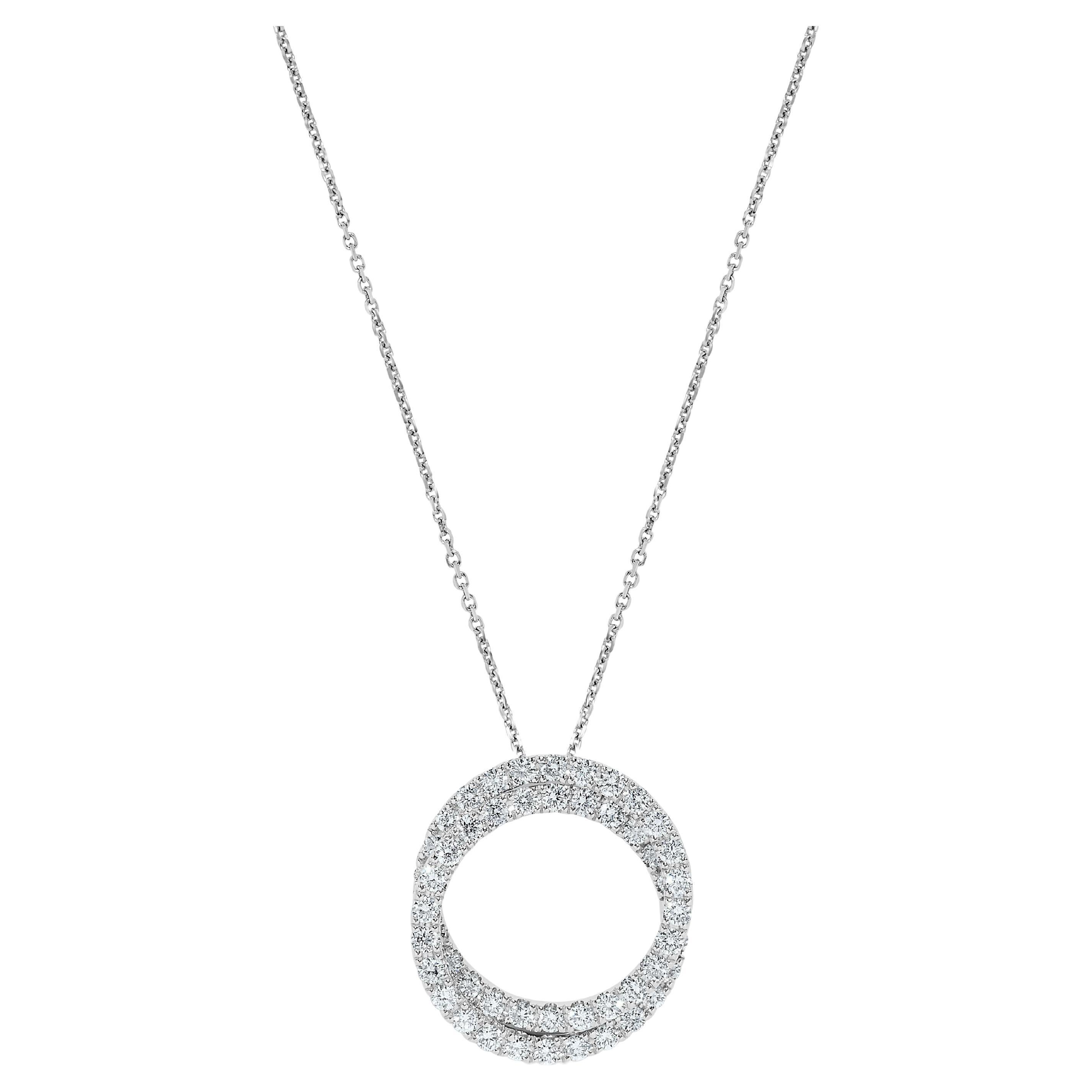 Ciondolo a goccia in oro bianco con diamante tondo naturale da 1.20 carati TW