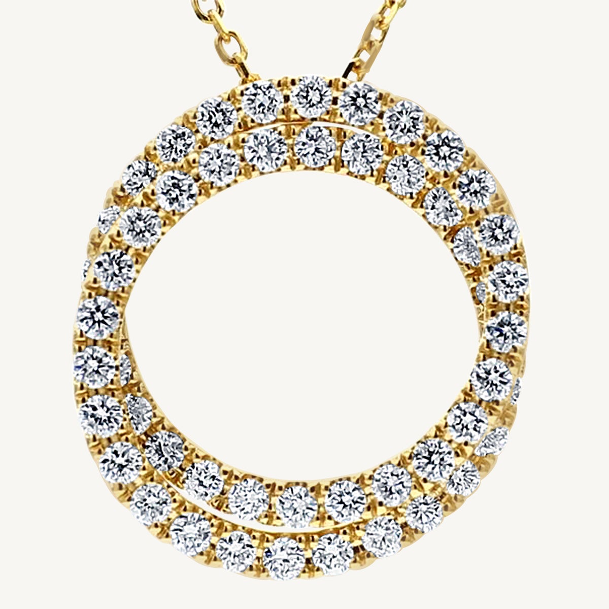 Natural White Round Diamond 1.20 Carat TW Yellow Gold Circle Pendant For Sale