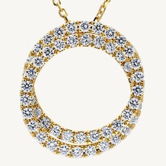 Pendentif circulaire en or jaune avec diamants ronds blancs naturels de 1,20 carat poids total