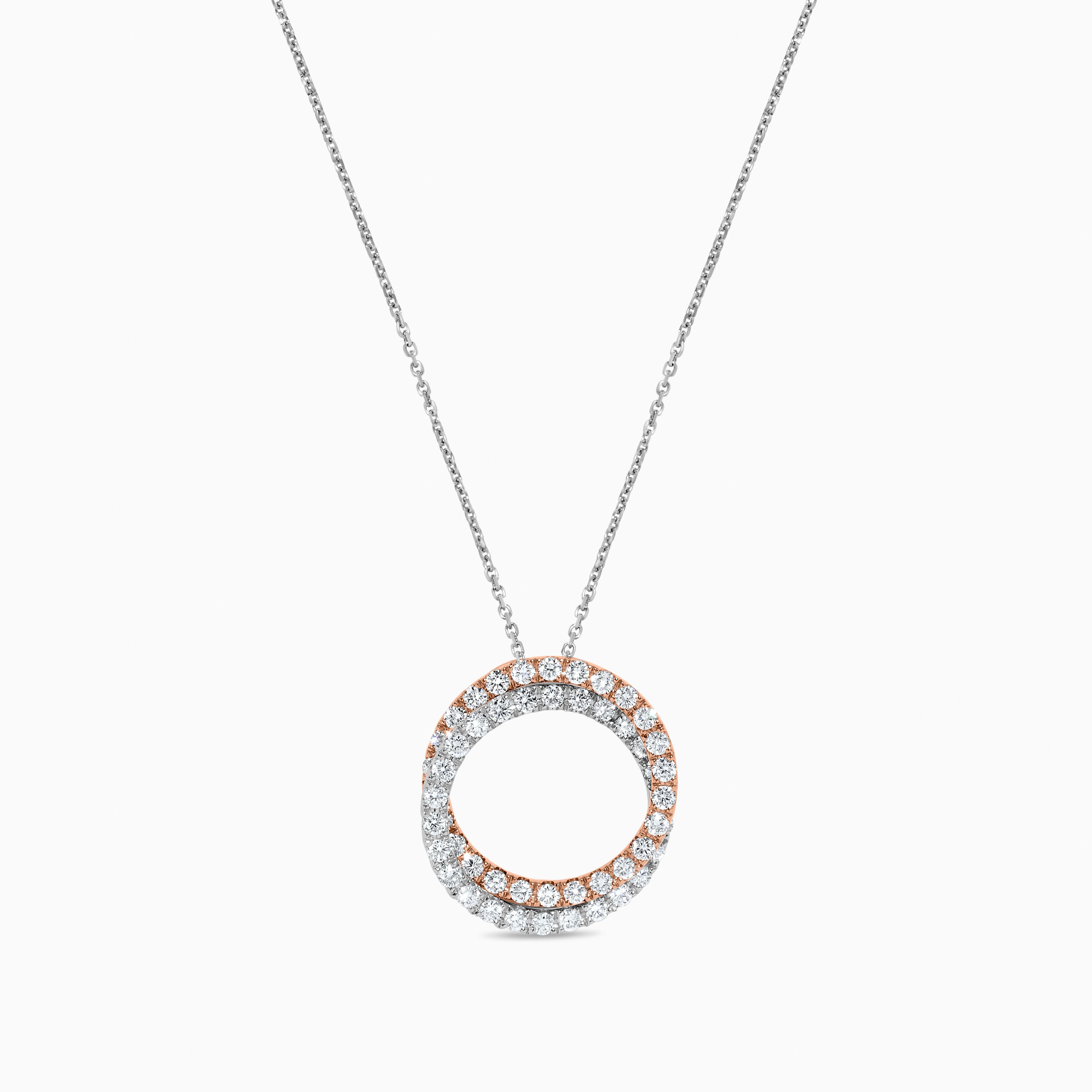 Natural White Round Diamond 1.25 Carat TW Rose Gold Circle Pendant For Sale