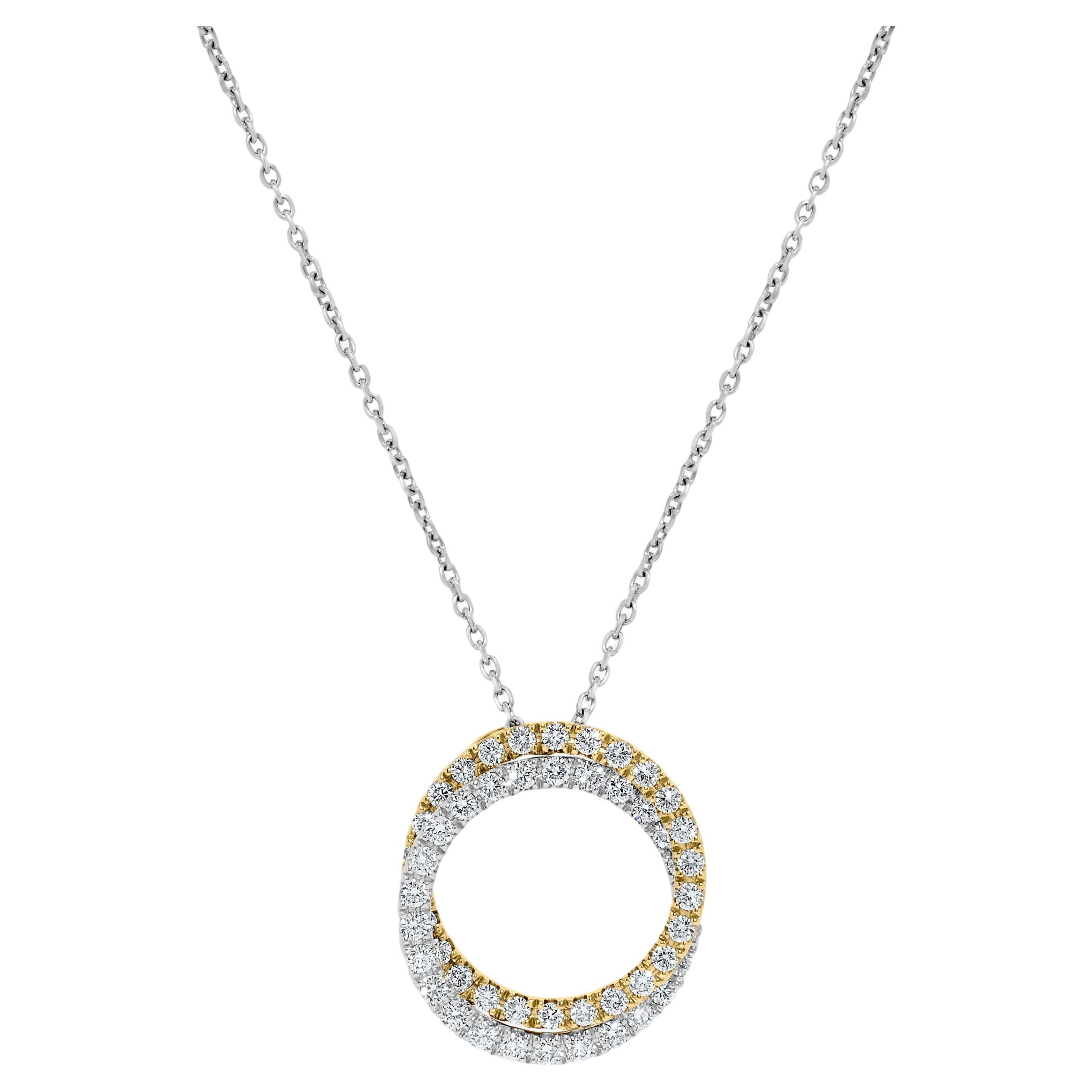 Natural White Round Diamond 1.25 Carat TW White Gold Circle Pendant For Sale