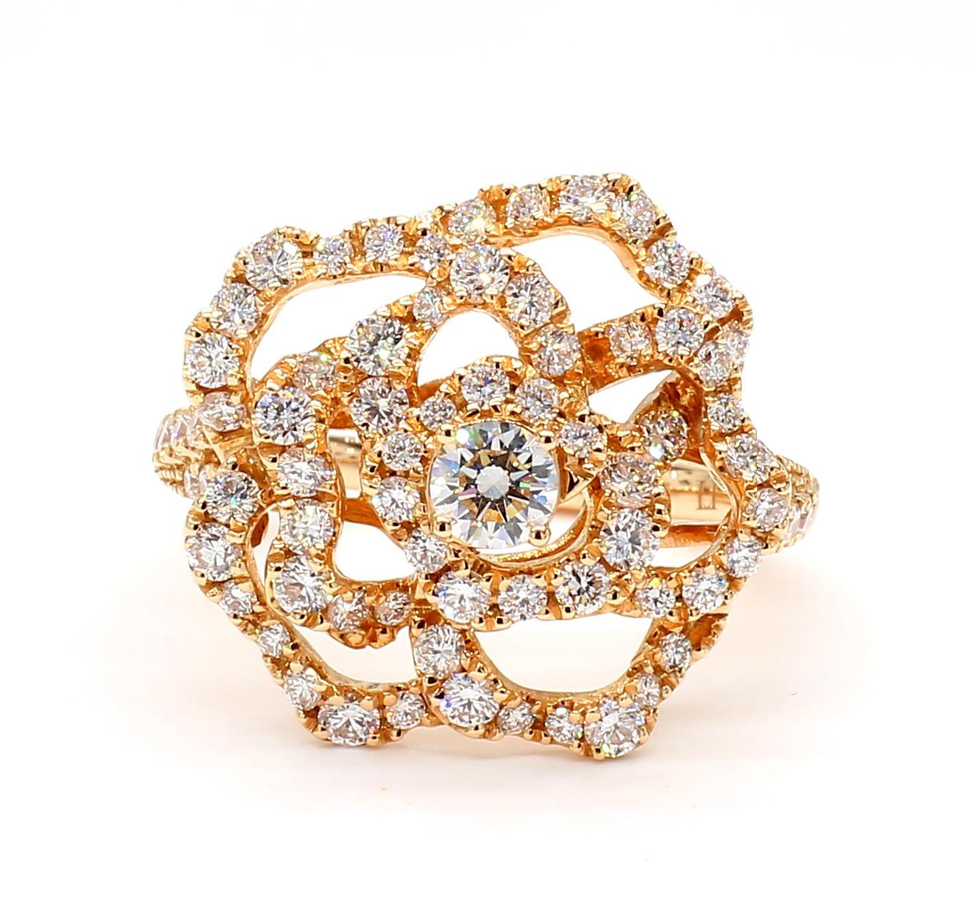 Contemporain Bague cocktail en or rose avec diamants ronds naturels de 1.33 carat poids total en vente