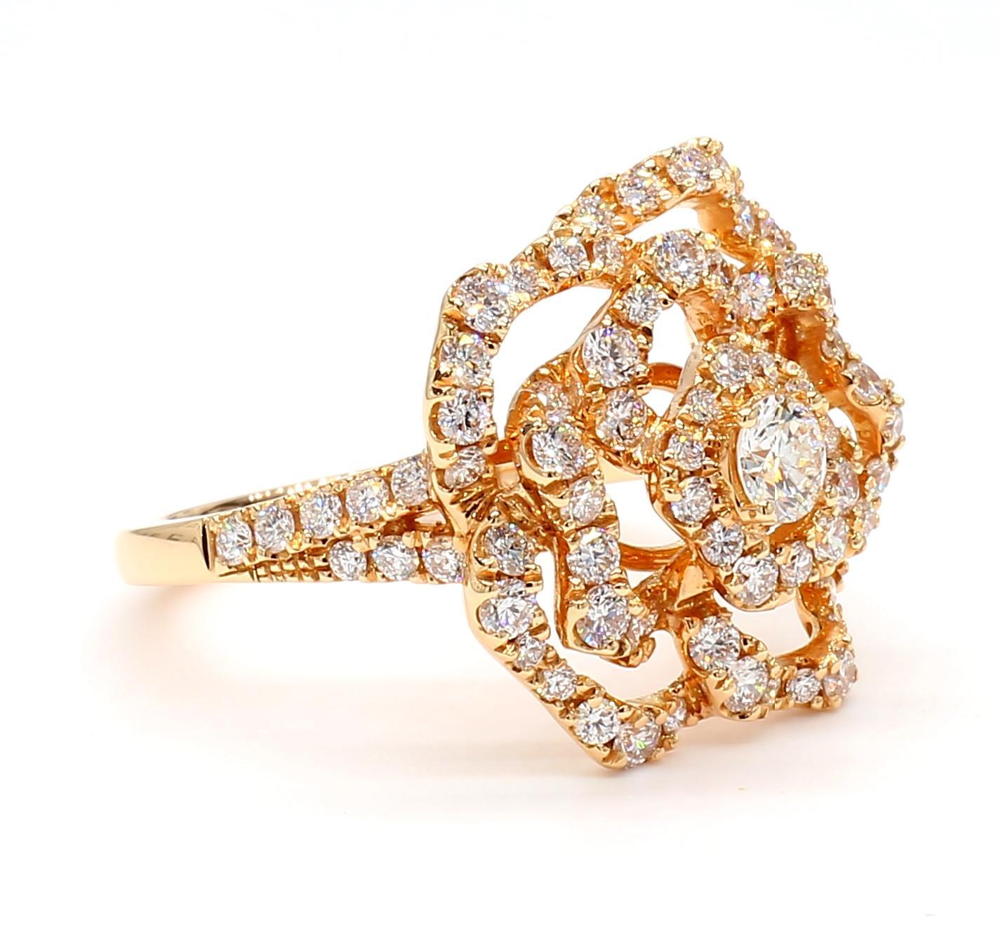 Taille ronde Bague cocktail en or rose avec diamants ronds naturels de 1.33 carat poids total en vente