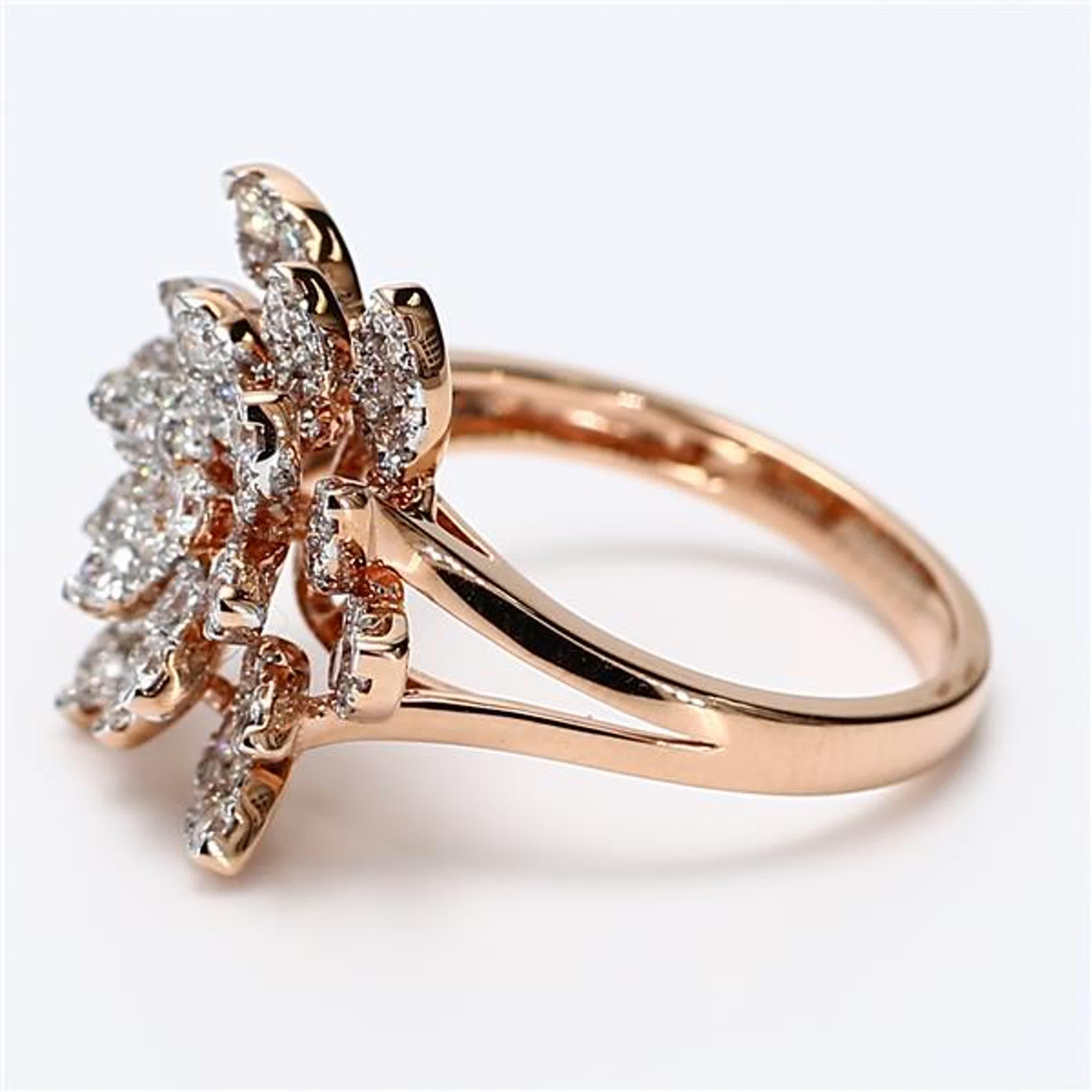 Contemporary Natural White Round Diamond 1.36 Carat TW Rose Gold Cocktail Ring For Sale