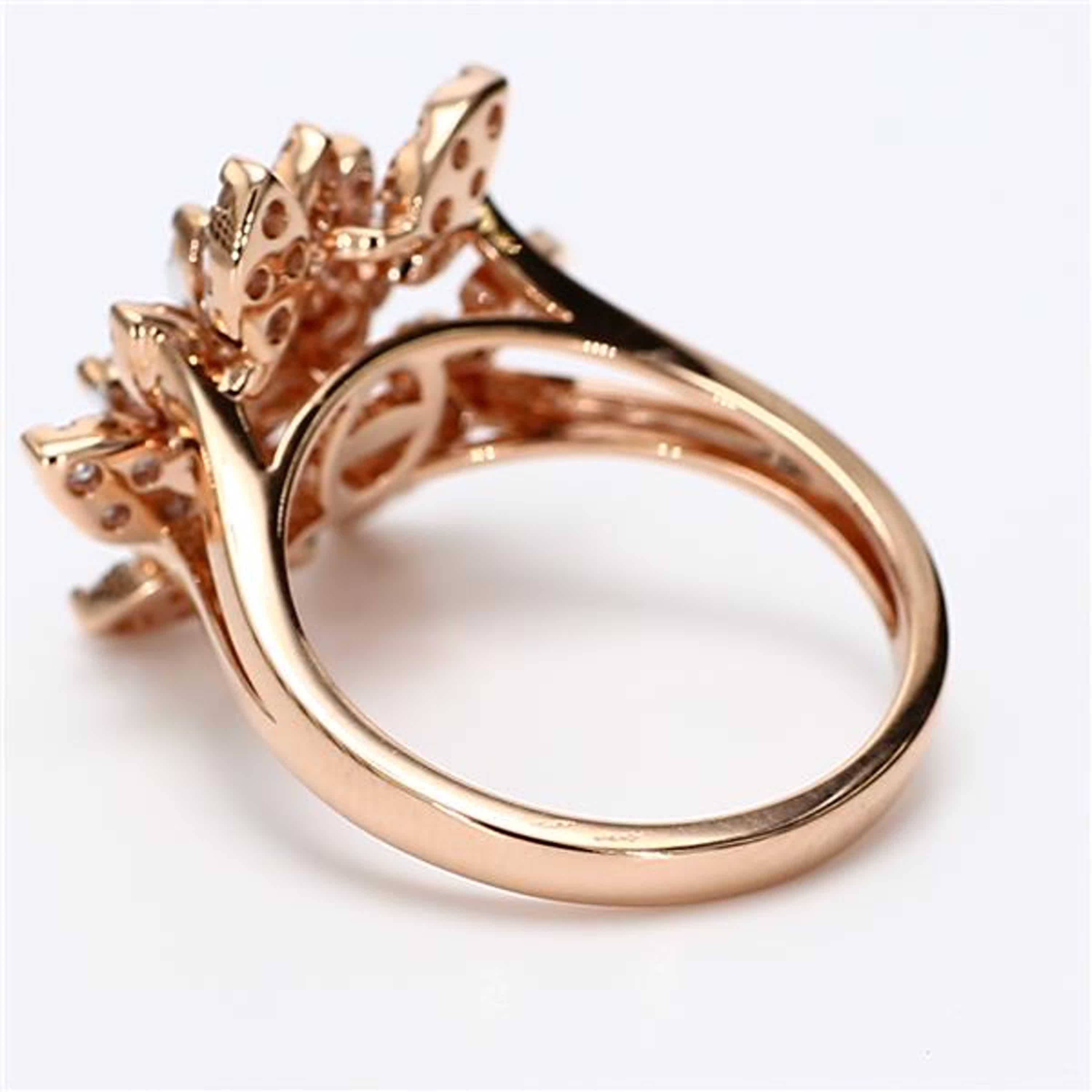Round Cut Natural White Round Diamond 1.36 Carat TW Rose Gold Cocktail Ring For Sale