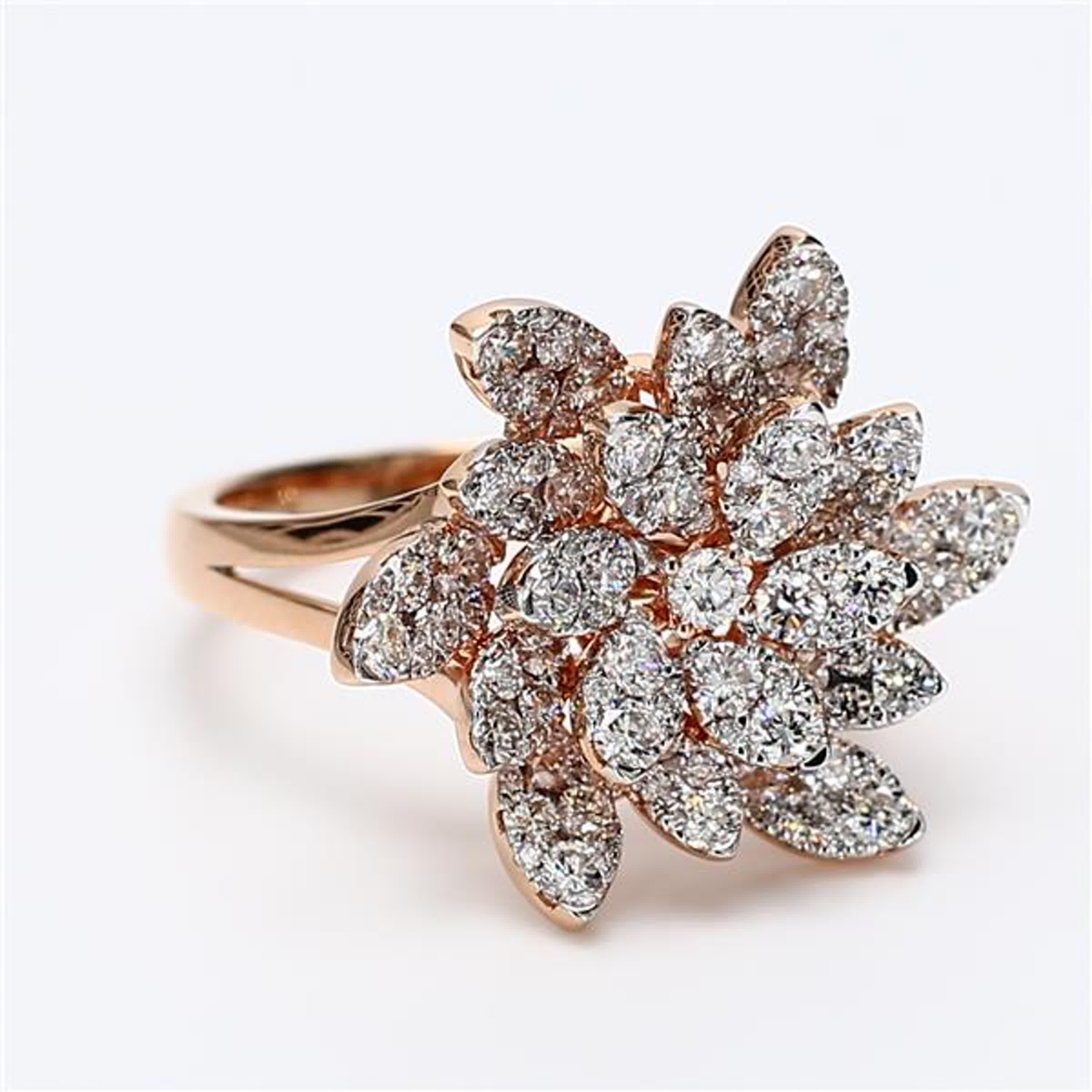 Natural White Round Diamond 1.36 Carat TW Rose Gold Cocktail Ring For Sale 1