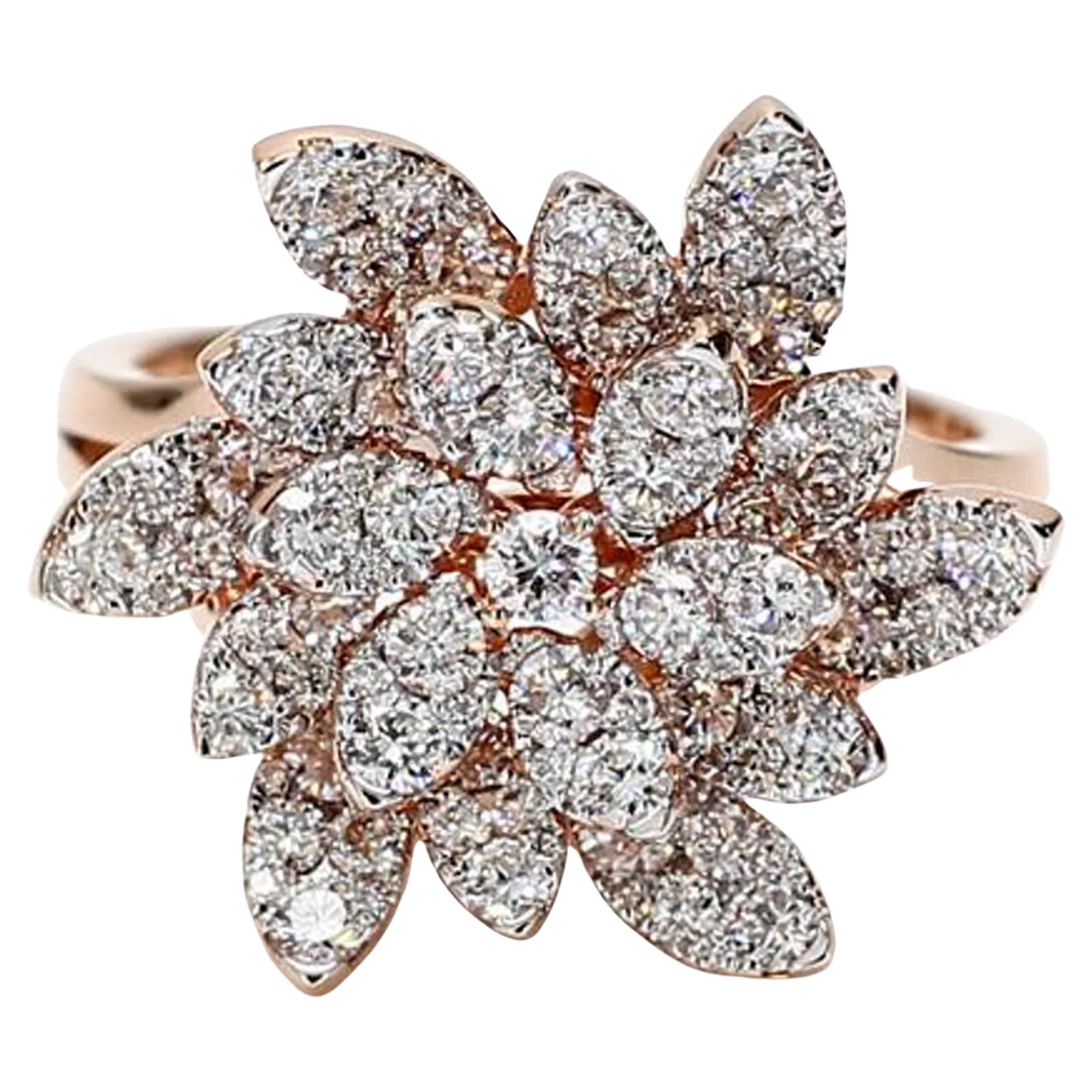 Natural White Round Diamond 1.36 Carat TW Rose Gold Cocktail Ring For Sale