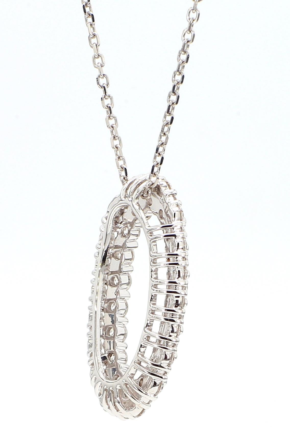 Women's Natural White Round Diamond 1.44 Carat TW White Gold Drop Pendant For Sale