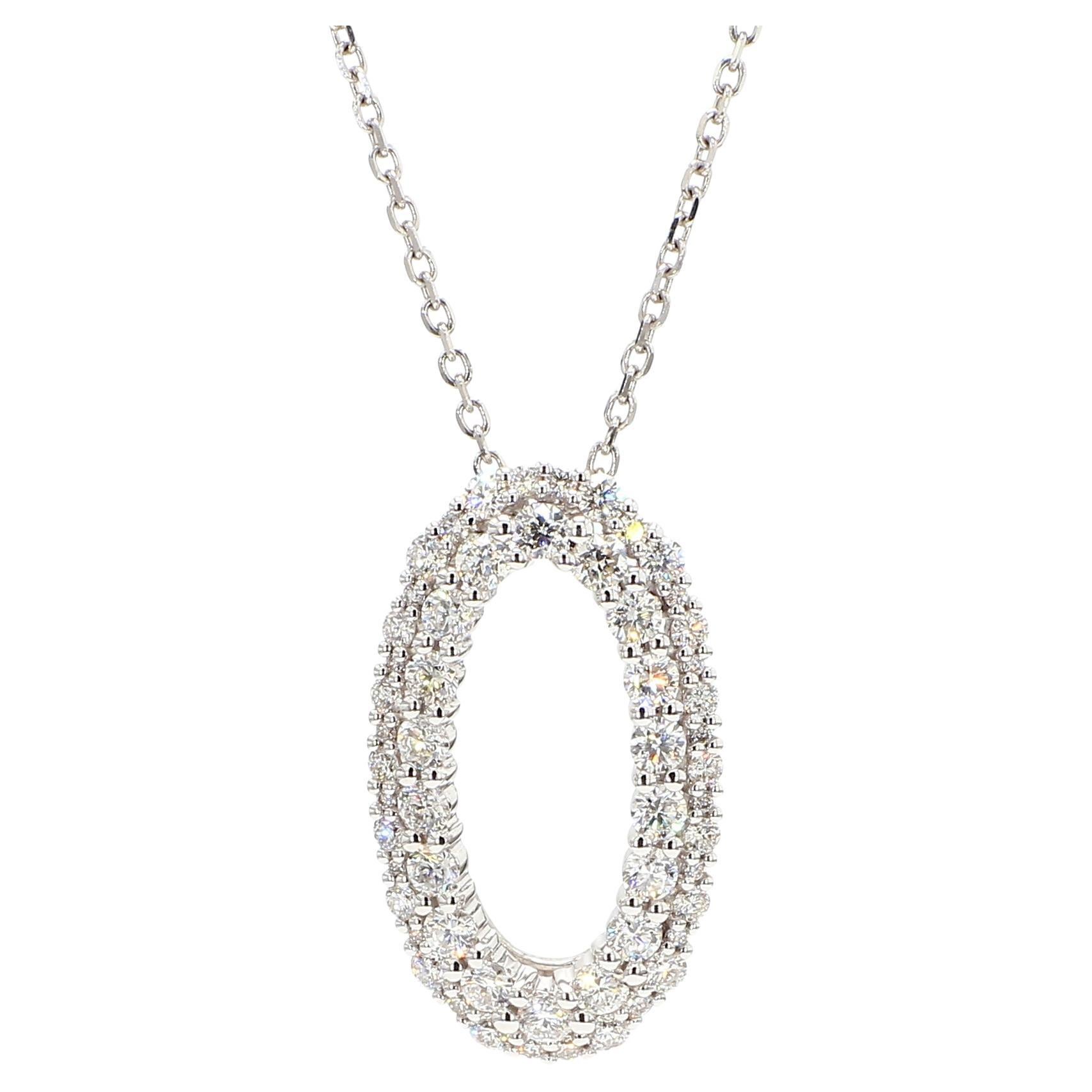 Natural White Round Diamond 1.44 Carat TW White Gold Drop Pendant For Sale