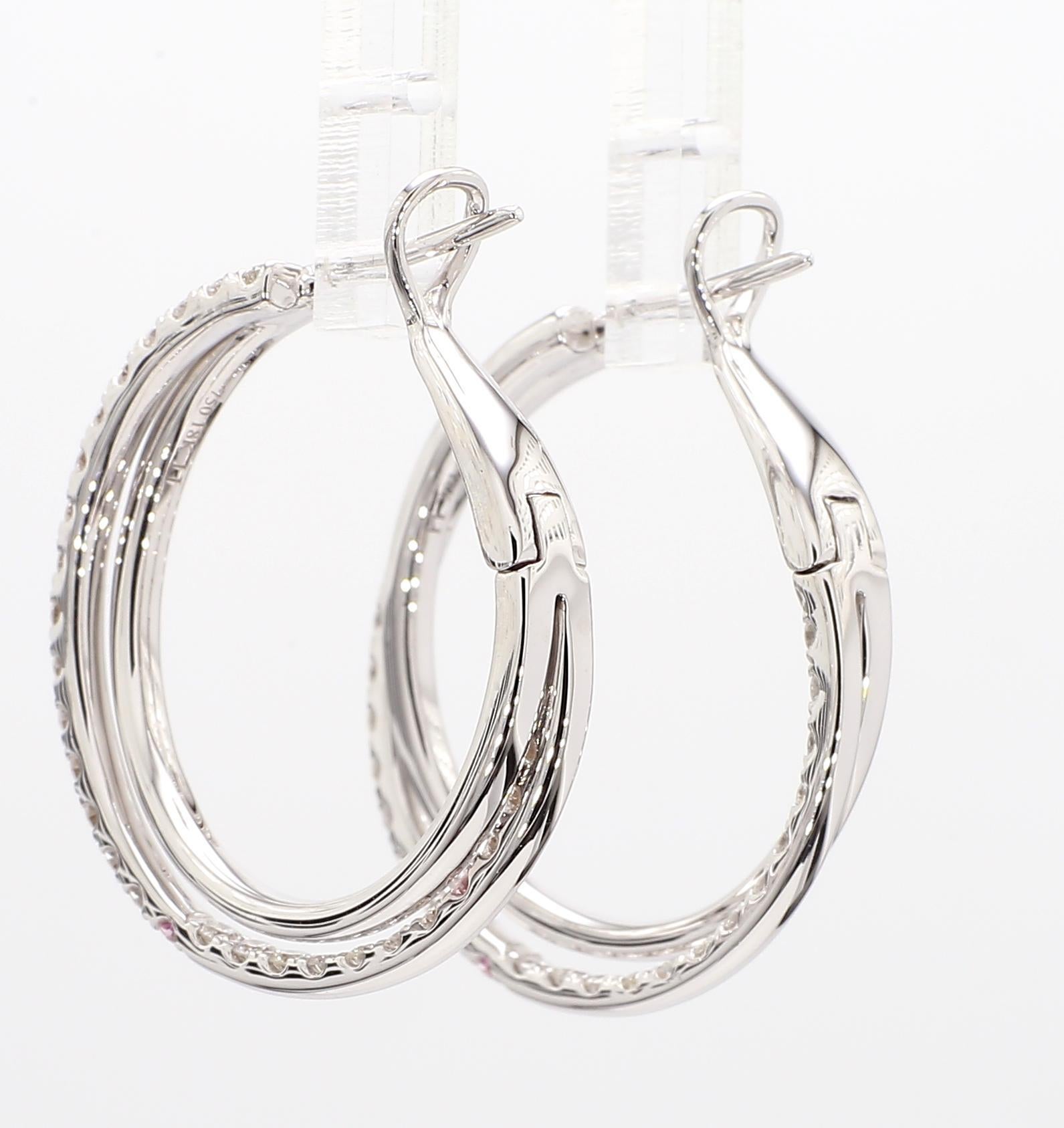Natural White Round Diamond 1.45 Carat TW White Gold Loop Earrings In New Condition For Sale In New York, NY