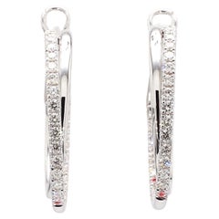 Natural White Round Diamond 1.45 Carat TW White Gold Loop Earrings
