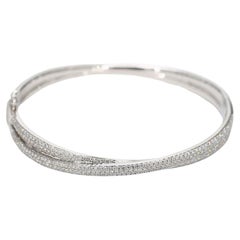 Natural White Round Diamond 1.55 Carat TW White Gold Cuff Bracelet