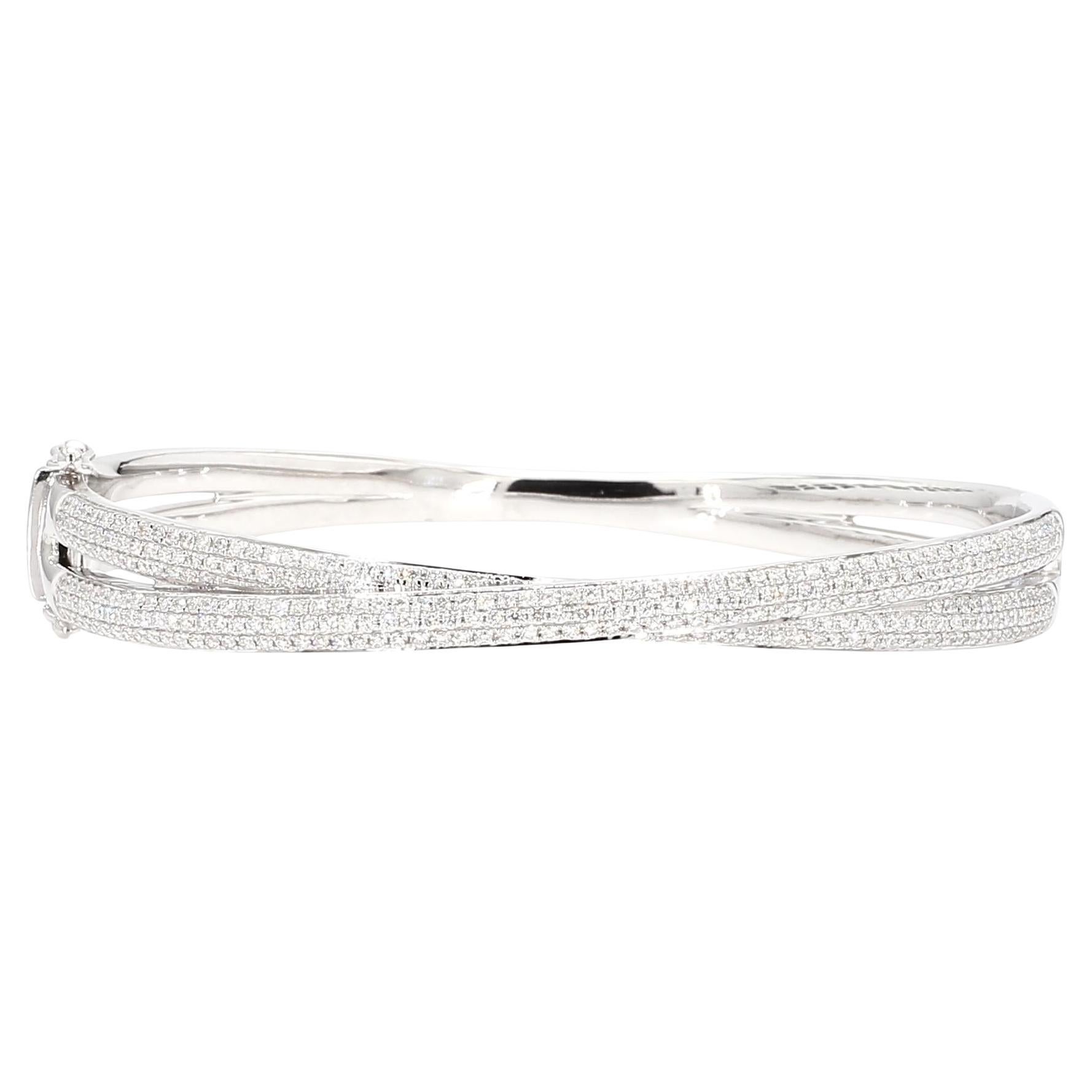 Natural White Round Diamond 1.55 Carat Tw White Gold Cuff Bracelet For Sale