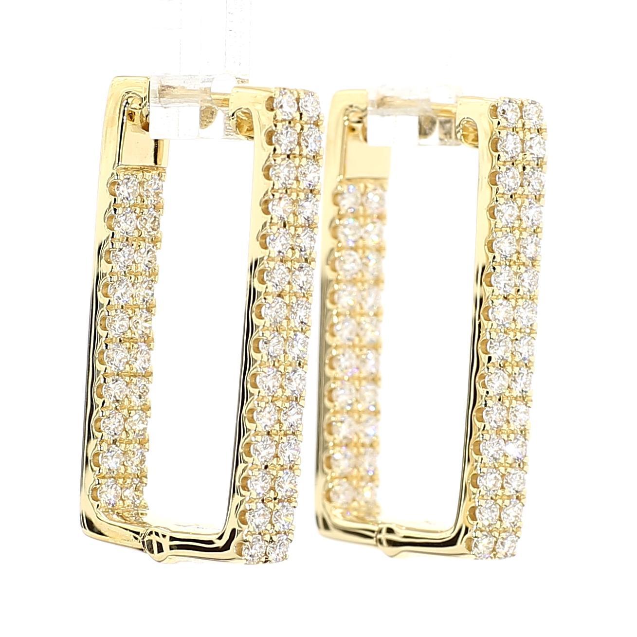 Taglio rotondo Orecchini a cerchio in oro giallo con diamante bianco naturale rotondo da 1.55 carati TW in vendita