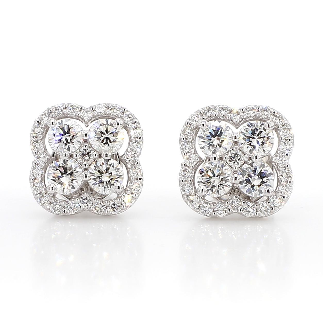 Contemporary Natural White Round Diamond 1.57 Carat TW White Gold Stud Earrings For Sale